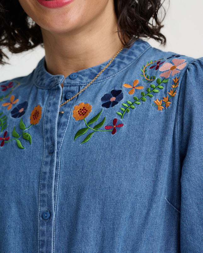 Ivana Midi Shirt Dress - Mid Blue, Autumn Floral