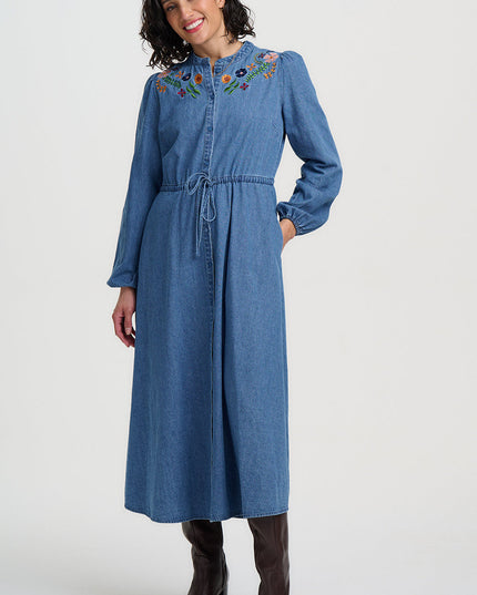 Ivana Midi Shirt Dress - Mid Blue, Autumn Floral