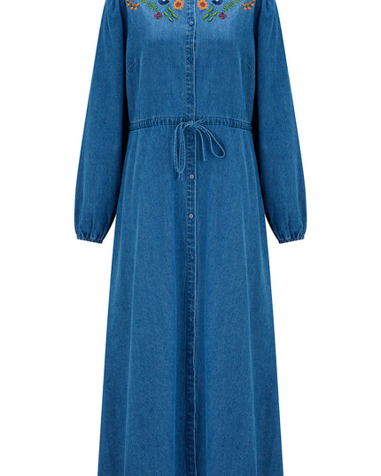 Ivana Midi Shirt Dress - Mid Blue, Autumn Floral