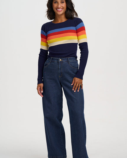 Justina Wide Leg Denim Trousers - Indigo Denim
