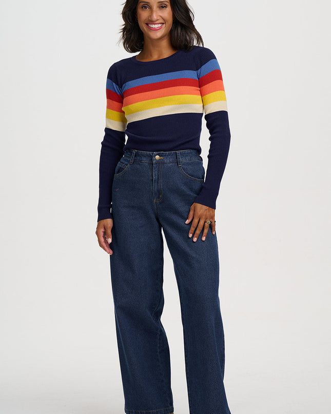 Justina Wide Leg Denim Trousers - Indigo Denim