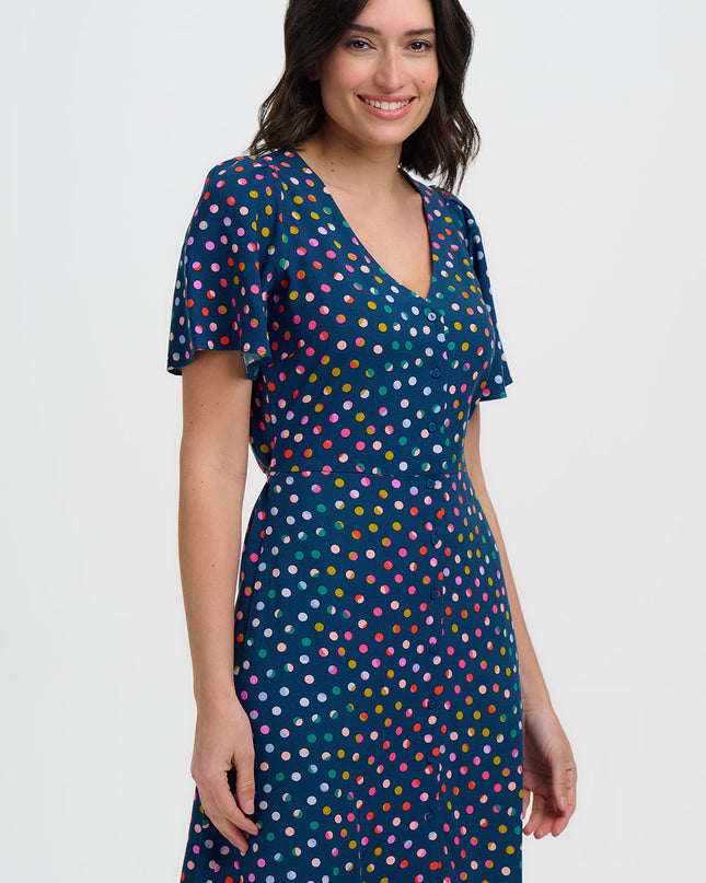 Kari Mini Dress - Petrol Navy, Rainbow Marbles