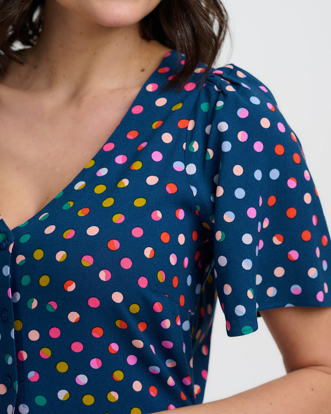 Kari Mini Dress - Petrol Navy, Rainbow Marbles