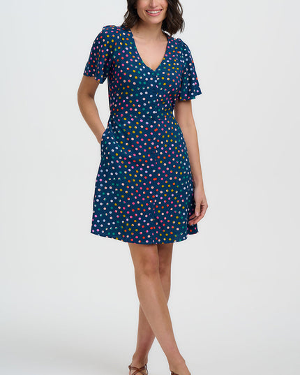 Kari Mini Dress - Petrol Navy, Rainbow Marbles