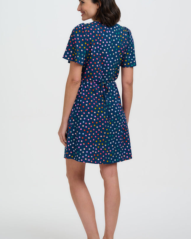 Kari Mini Dress - Petrol Navy, Rainbow Marbles