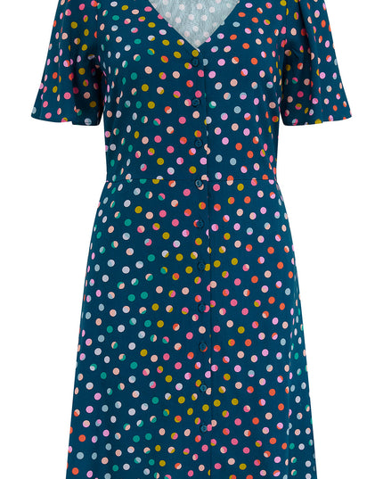 Kari Mini Dress - Petrol Navy, Rainbow Marbles
