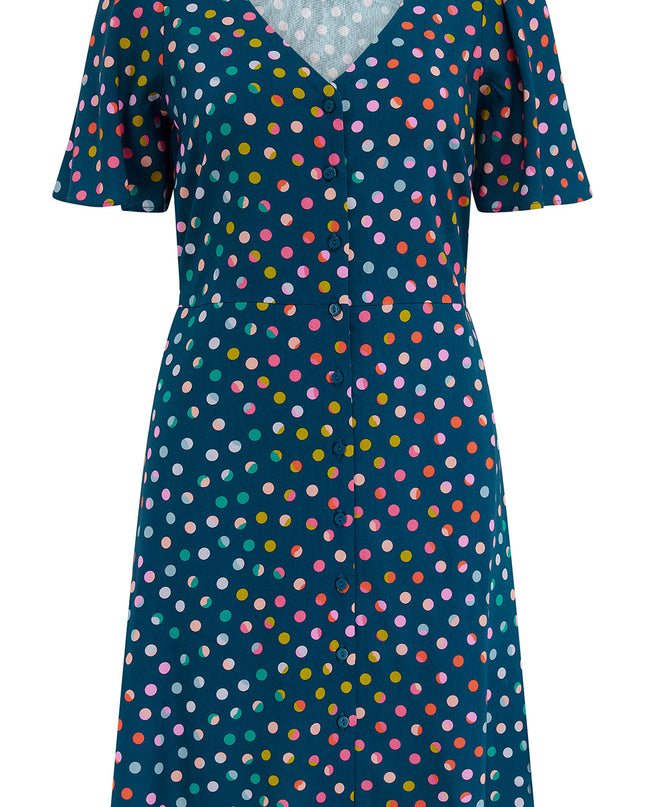Kari Mini Dress - Petrol Navy, Rainbow Marbles