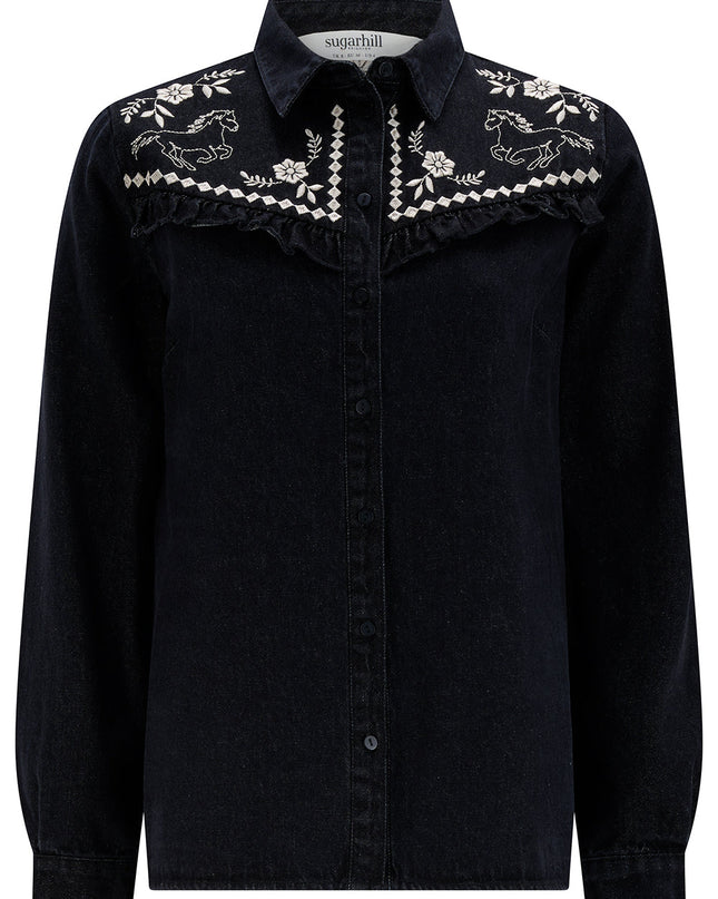 Kerri Shirt - Washed Black, Wild Horses