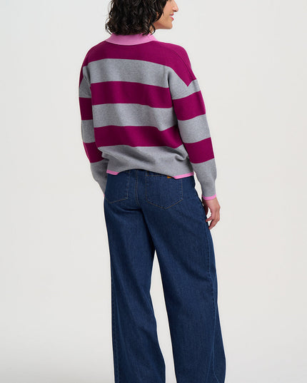 Lana Henley Jumper - Grey Marl/Dark Magenta