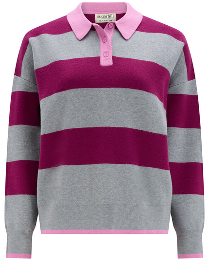 Lana Henley Jumper - Grey Marl/Dark Magenta