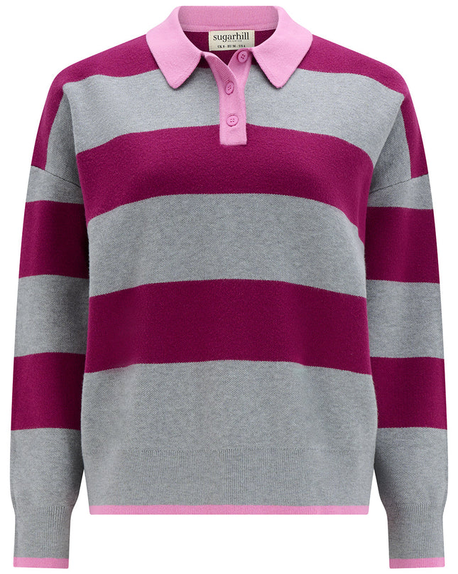 Lana Henley Jumper - Grey Marl/Dark Magenta