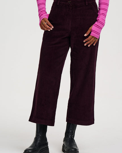 Lindley Cord Cropped Trousers - Dark Plum