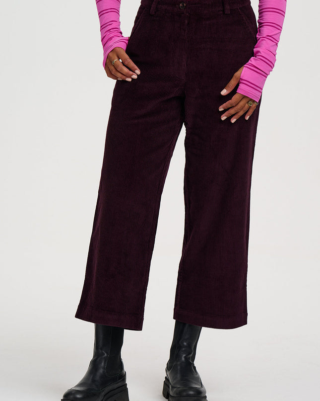Lindley Cord Cropped Trousers - Dark Plum