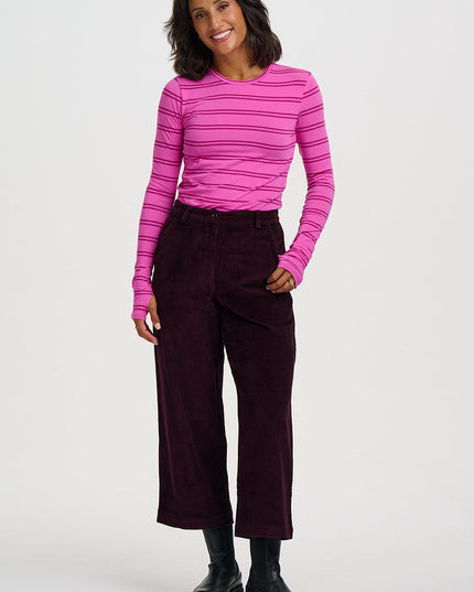 Lindley Cord Cropped Trousers - Dark Plum