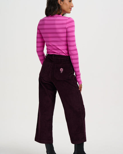 Lindley Cord Cropped Trousers - Dark Plum