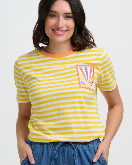 Maggie T-Shirt - Yellow/Off White, Rainbow Sunshine