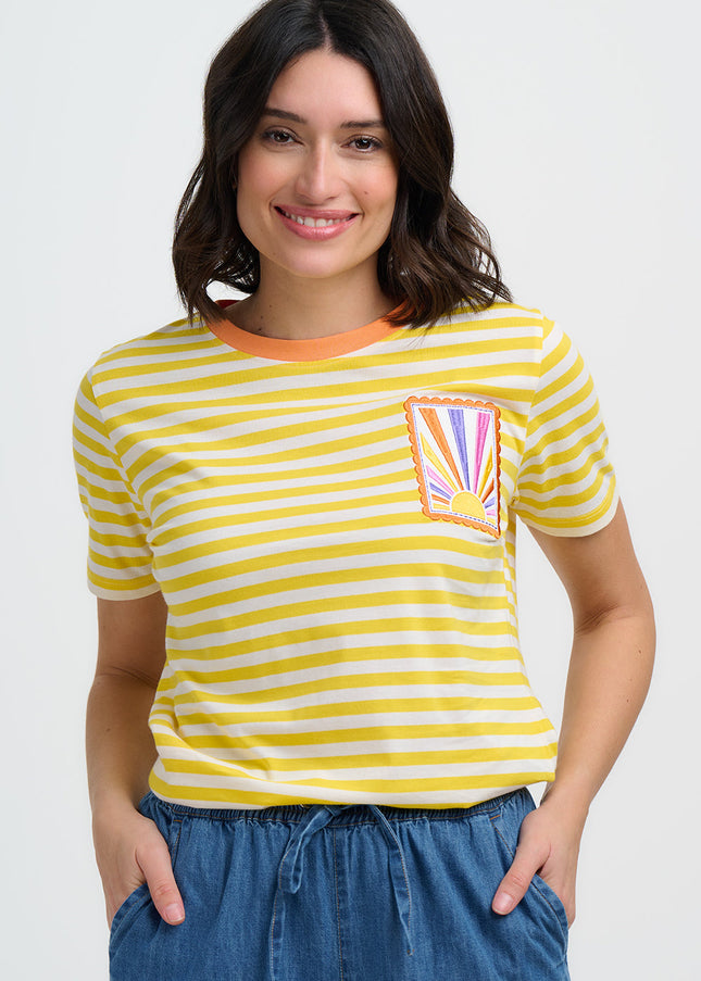Maggie T-Shirt - Yellow/Off White, Rainbow Sunshine