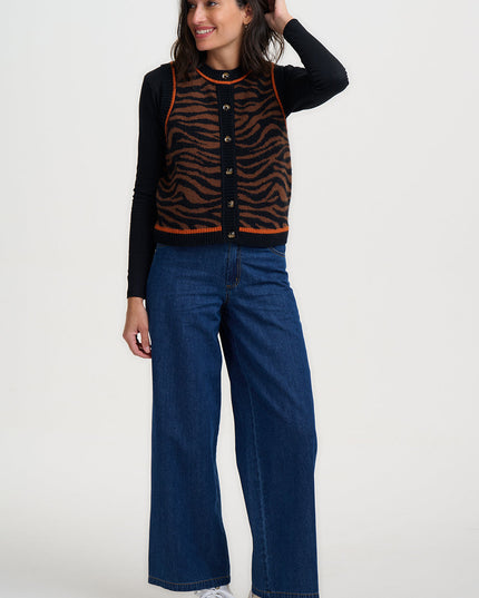 Natalie Knitted Waistcoat - Brown/Black, Tiger Print