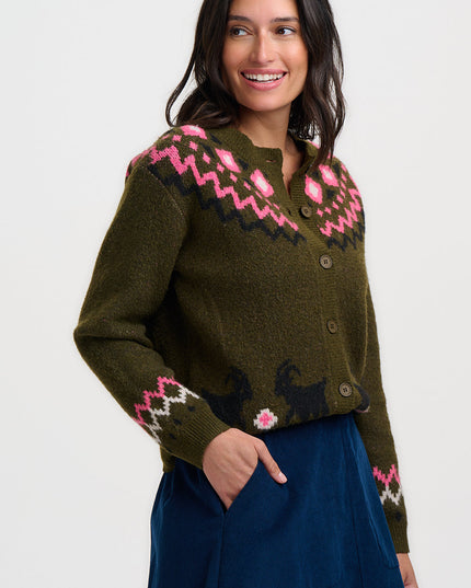 Olana Cardigan - Olive, Goat Meadow Fairisle