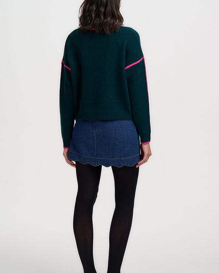 Rosalie Jumper - Dark Jade Green, Hot Pink Trim