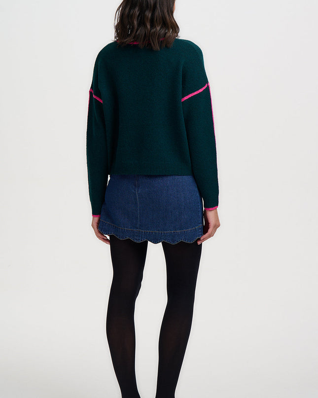 Rosalie Jumper - Dark Jade Green, Hot Pink Trim