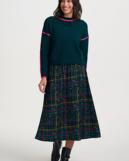 Rosalie Jumper - Dark Jade Green, Hot Pink Trim