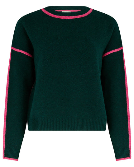 Rosalie Jumper - Dark Jade Green, Hot Pink Trim