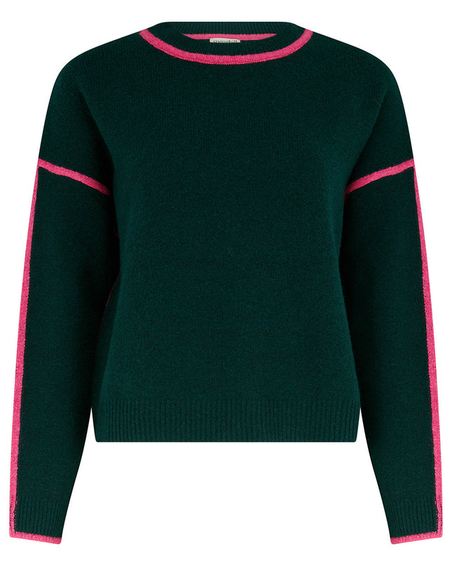 Rosalie Jumper - Dark Jade Green, Hot Pink Trim