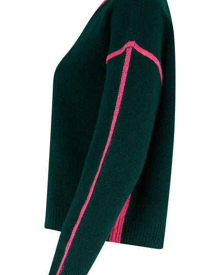 Rosalie Jumper - Dark Jade Green, Hot Pink Trim