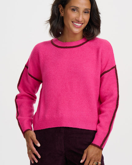 Rosalie Jumper - Hot Pink, Burgundy Trim