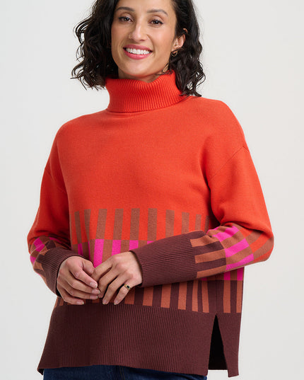 Serita Roll Neck Jumper - Orange, Section Stripes