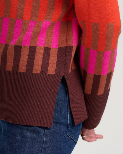 Serita Roll Neck Jumper - Orange, Section Stripes
