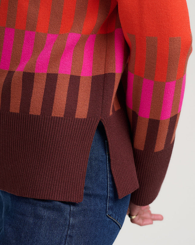 Serita Roll Neck Jumper - Orange, Section Stripes