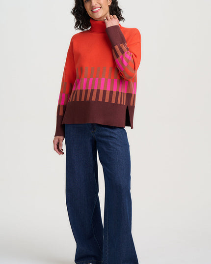 Serita Roll Neck Jumper - Orange, Section Stripes