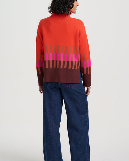 Serita Roll Neck Jumper - Orange, Section Stripes