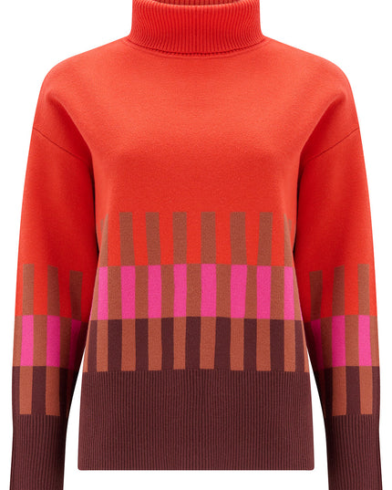 Serita Roll Neck Jumper - Orange, Section Stripes