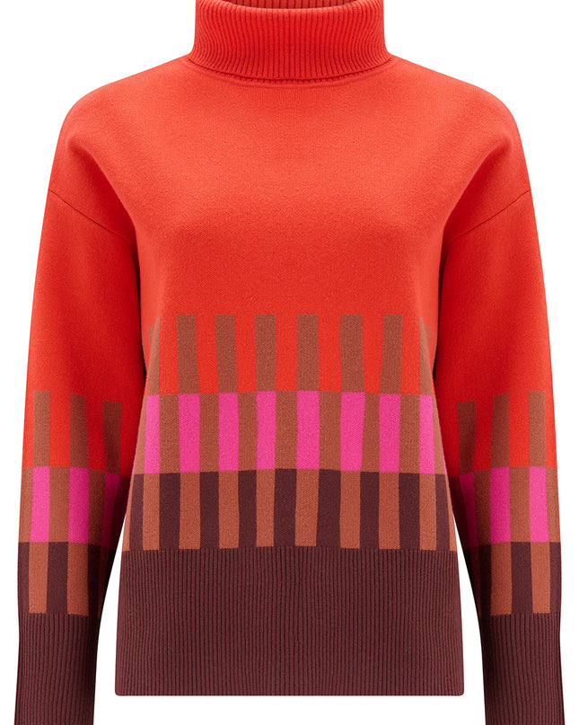 Serita Roll Neck Jumper - Orange, Section Stripes