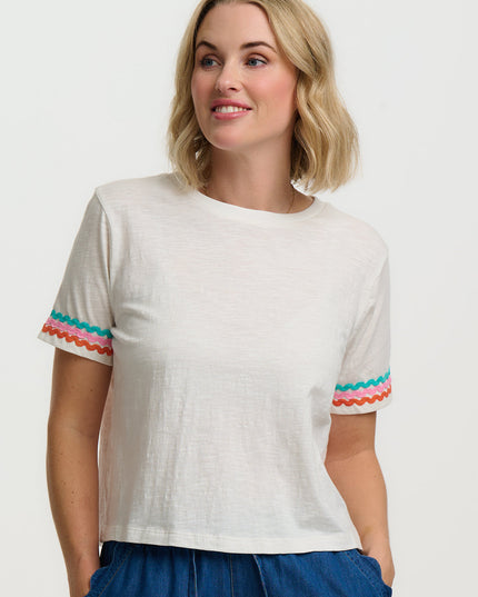 Shelby Boxy T-Shirt - White, Ric Rac Trim