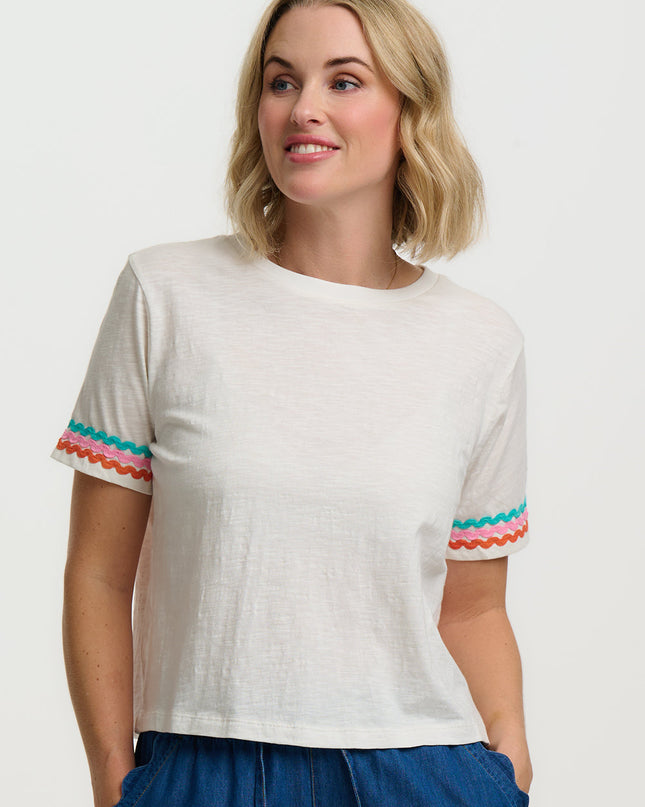 Shelby Boxy T-Shirt - White, Ric Rac Trim