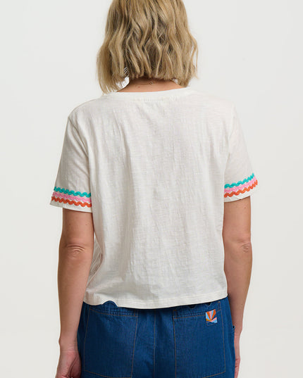 Shelby Boxy T-Shirt - White, Ric Rac Trim