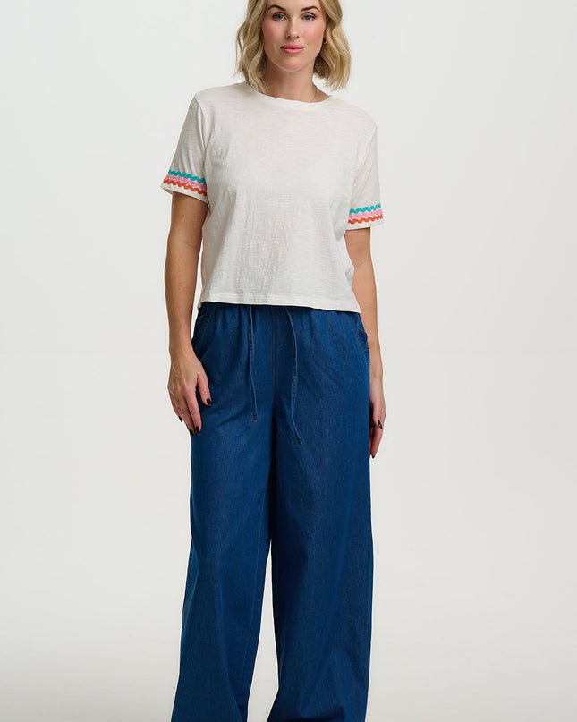 Shelby Boxy T-Shirt - White, Ric Rac Trim