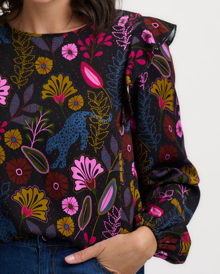 Trinity Blouse - Black, Jungle Panther