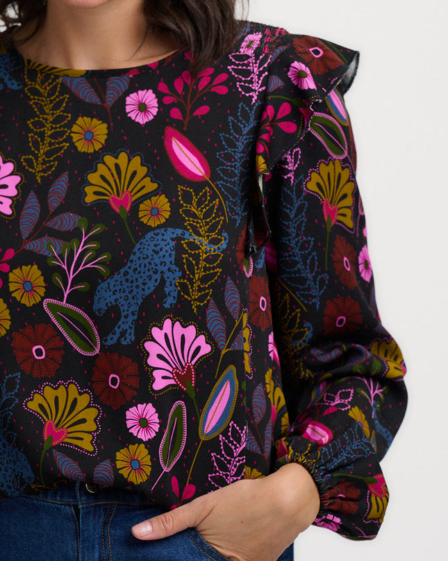 Trinity Blouse - Black, Jungle Panther
