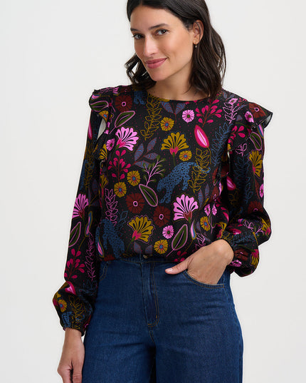 Trinity Blouse - Black, Jungle Panther