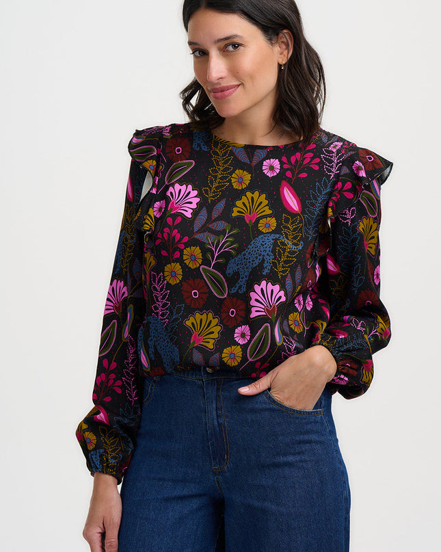 Trinity Blouse - Black, Jungle Panther