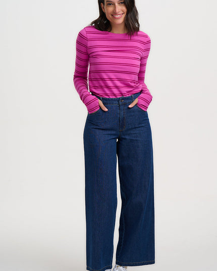 Trista Jersey Thumbhole Top - Pink / Dark Mauve Striped