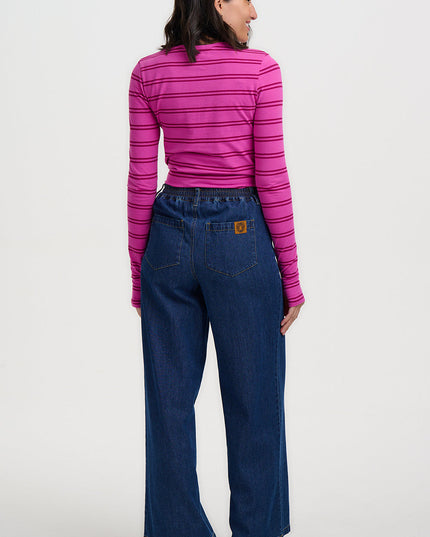 Trista Jersey Thumbhole Top - Pink / Dark Mauve Striped