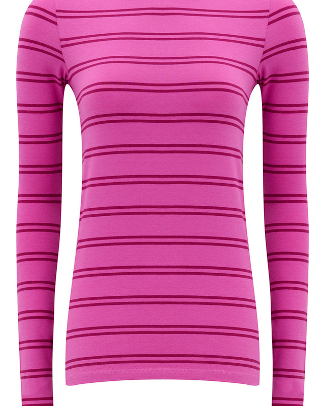 Trista Jersey Thumbhole Top - Pink / Dark Mauve Striped