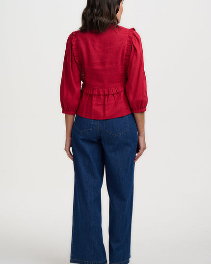 Wilhelmina Frill Blouse - Scarlet Red, Hummingbird Roses
