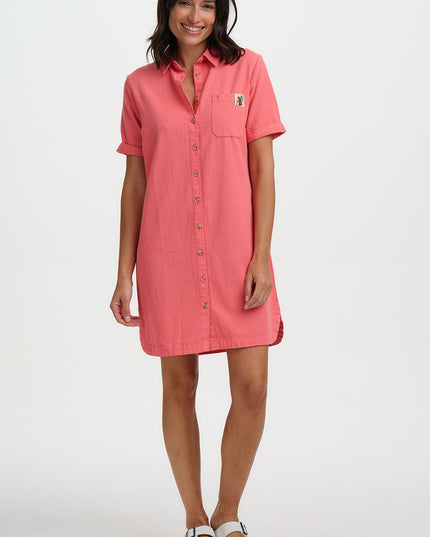 Zoe Mini Shirt Dress - Coral
